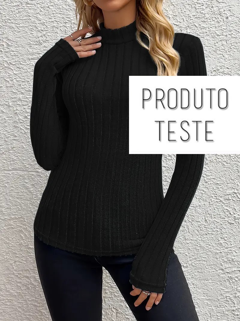 Blusa Feminina de Gola Alta em Malha Canelada