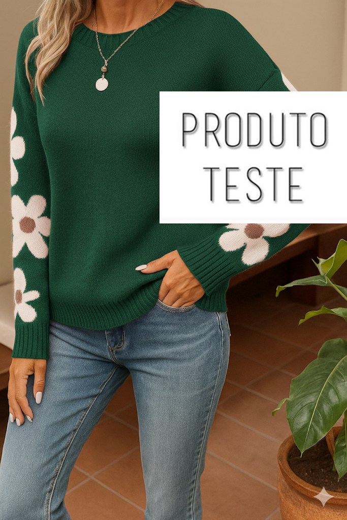 Blusão Feminino em Tricô com Flores nas Mangas