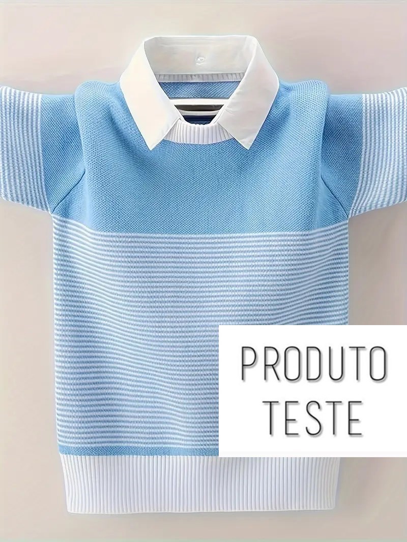 Suéter Infantil Manga Curta com Gola de Camisa Fake