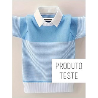 Suéter Infantil Manga Curta com Gola de Camisa Fake