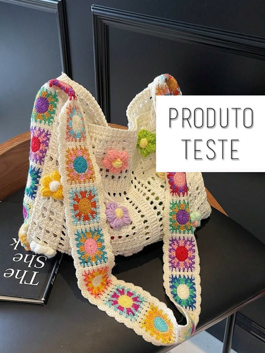 Bolsa Tote em Crochê com Flores Coloridas