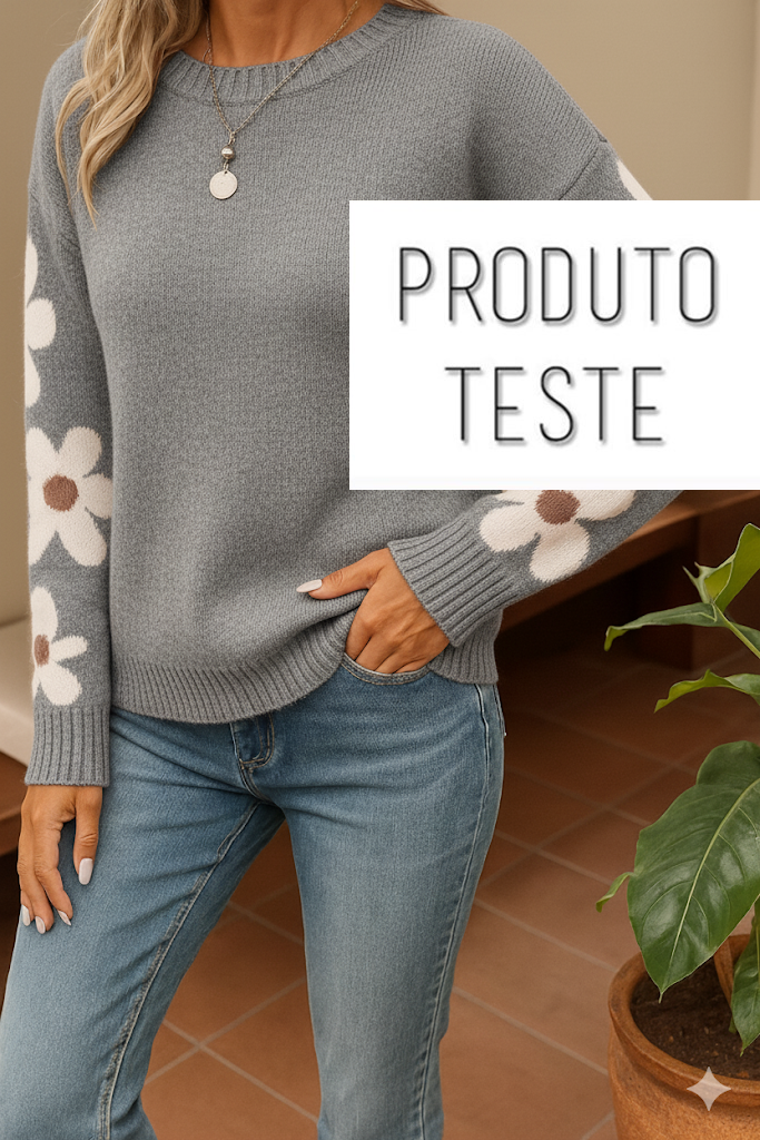 Blusão Feminino em Tricô com Flores nas Mangas