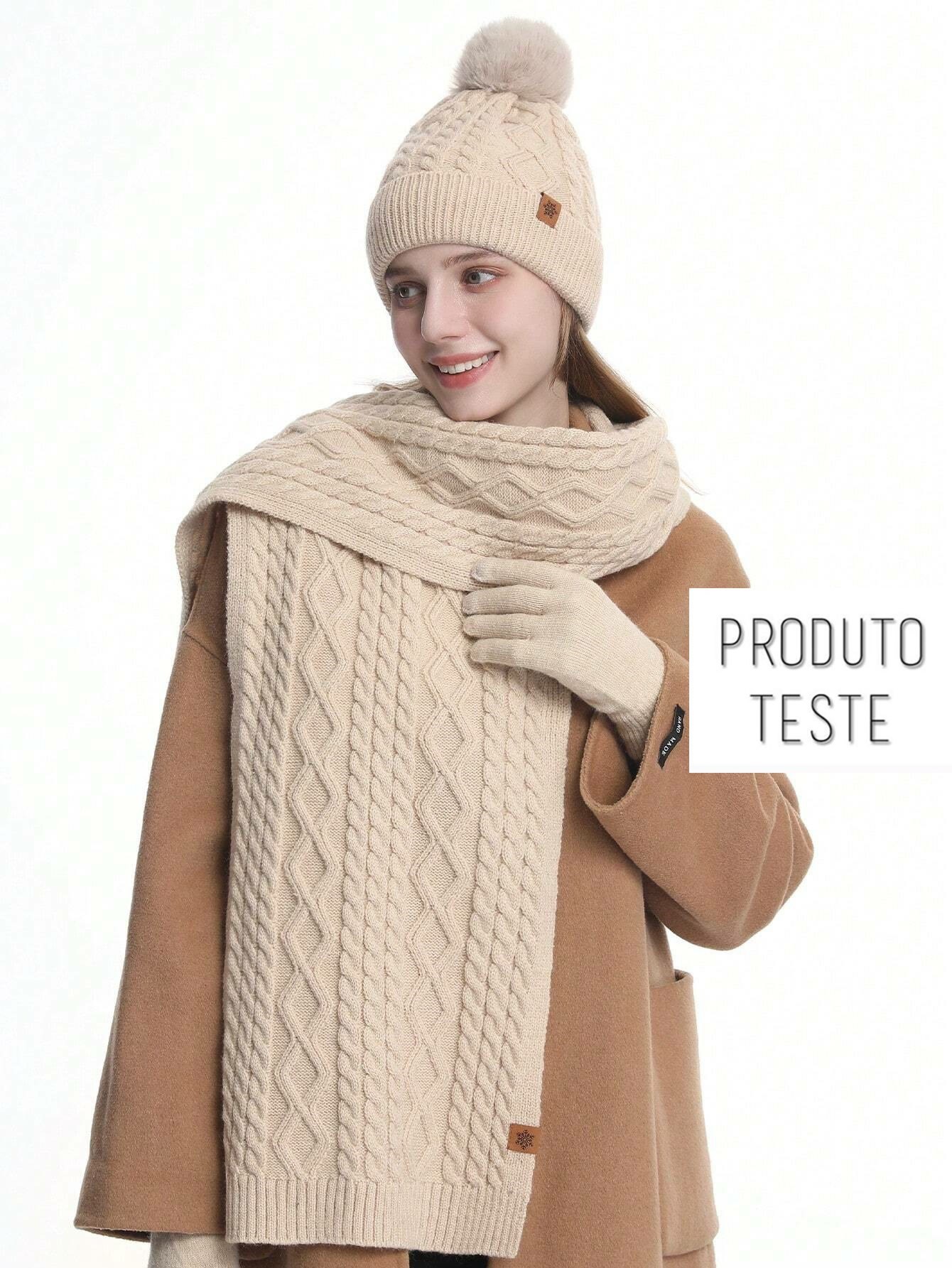 Conjunto de Inverno Feminino em Tricô: Gorro, Cachecol e Luvas