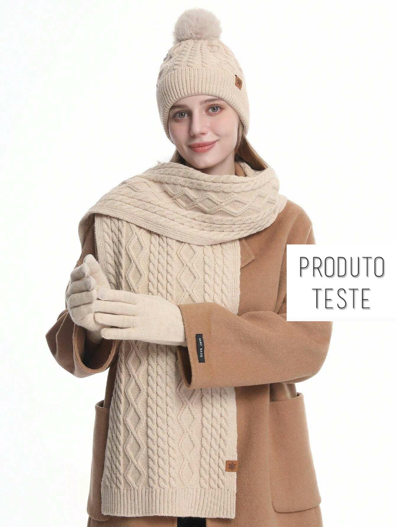 Conjunto de Inverno Feminino em Tricô: Gorro, Cachecol e Luvas