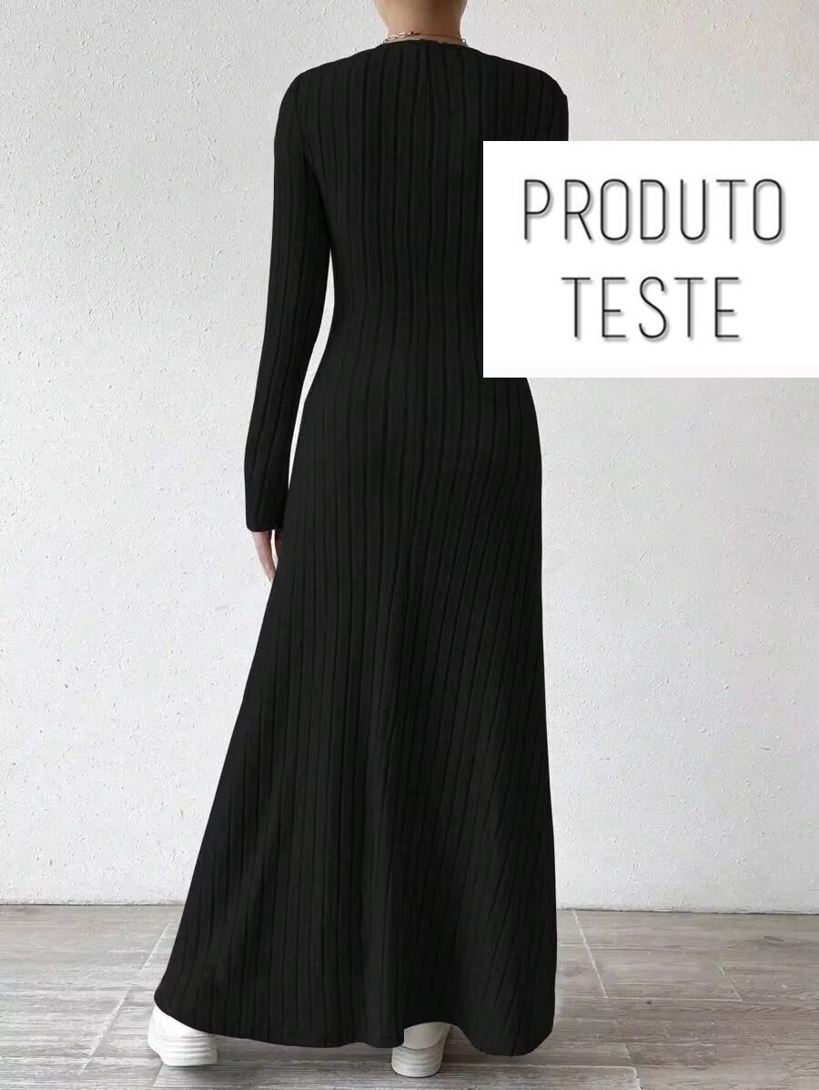 Vestido Longo de Malha Canelada com Manga Comprida