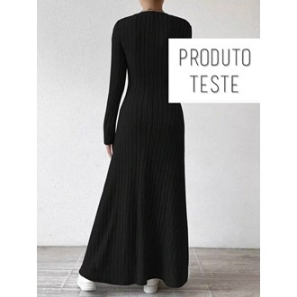 Vestido Longo de Malha Canelada com Manga Comprida