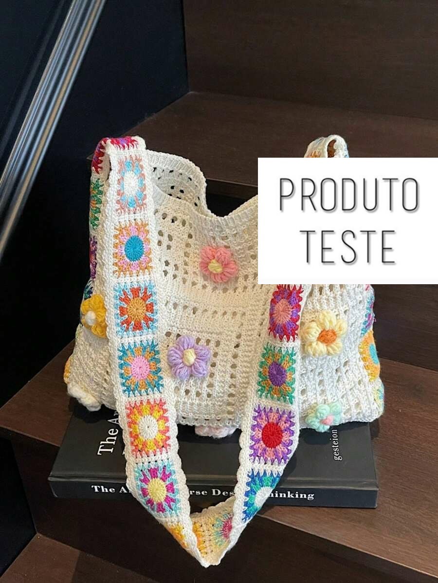 Bolsa Tote em Crochê com Flores Coloridas